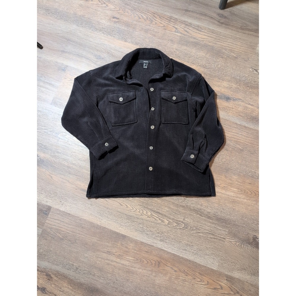 Forever 21 Men's Corduroy Button Up Shirt Black Long Sleeve Cabincore Small Y2k